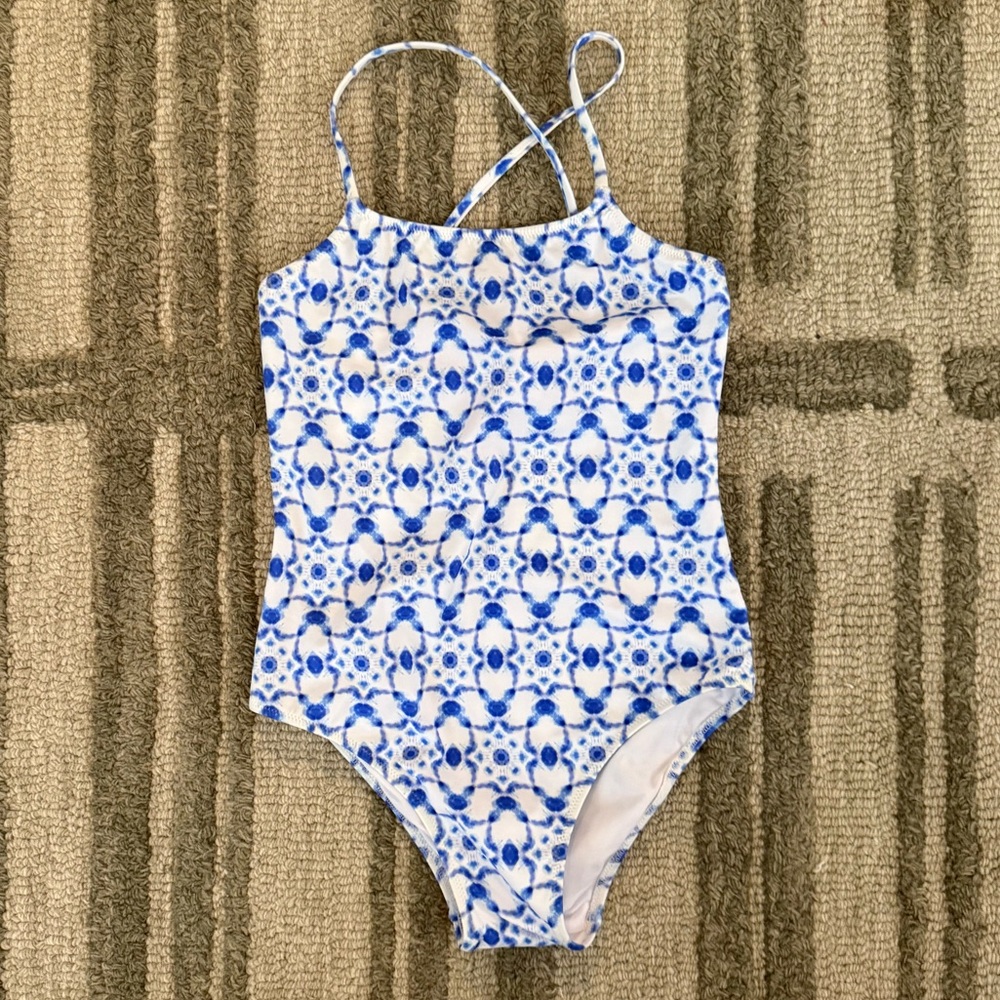 Vilebrequin Girls Blue and White Geometric Swimsuit Sz 8